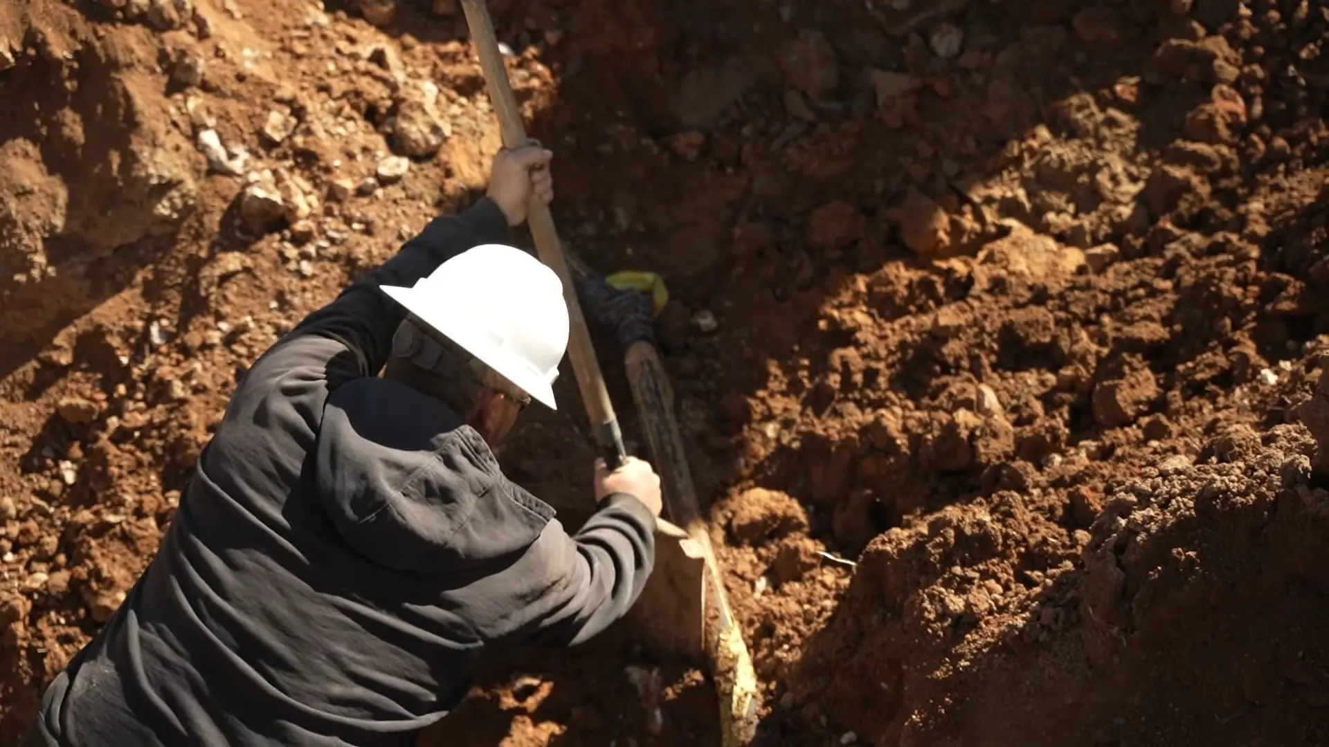Excavated underground gas line during repair work in Chicago