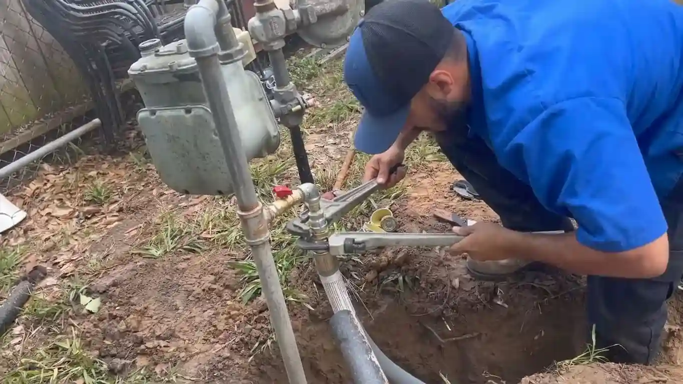 Gas line installation connecting to the meter at a Chicago home