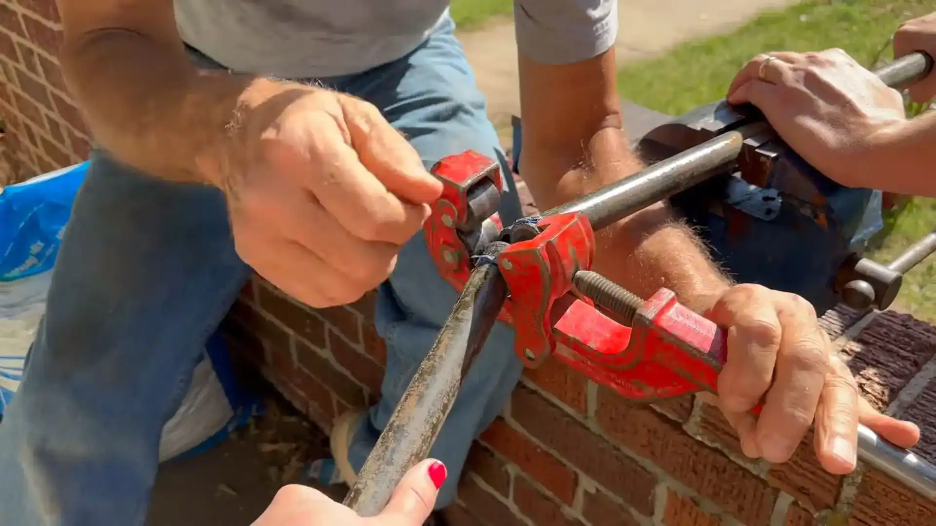 On-site threading of new gas pipe for a meter relocation in Chicago
